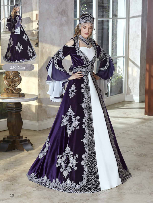 African Royal Purple Silver Embellished Flounce sleeve Long Fancy Kaftan Dresses