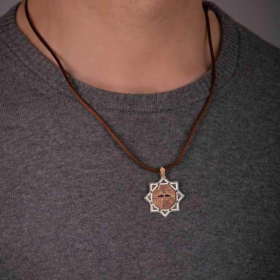 Big Arrow Bow Antique Silver Men Necklace Leather Corded