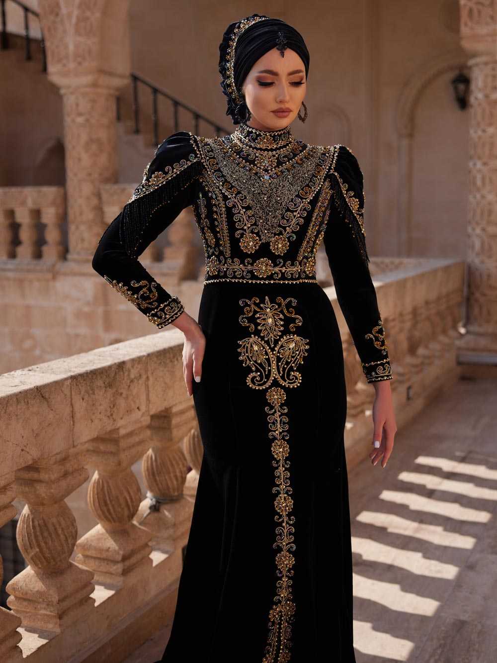 design hand embroidered islamic hijab velvet henna party dress muslimah