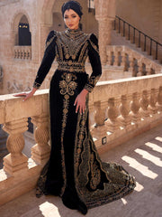 muslim balck mermaid long sleeve wedding dress