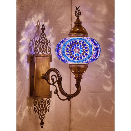 Blue Turkish Handmade Glass Wall Lamp