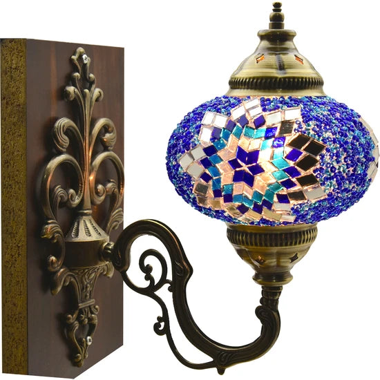 Blue Turkish Traditional Mosaic Wall Lamp