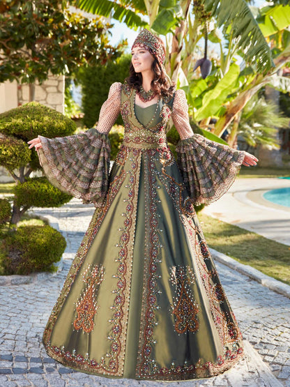 Bridal Green Spanish Sleeve Full Sequin Party Dress 36
