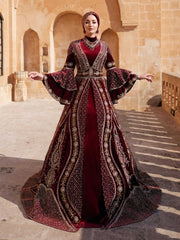 elegant maroon long traditional muslim prom kaftan ball gown dresses