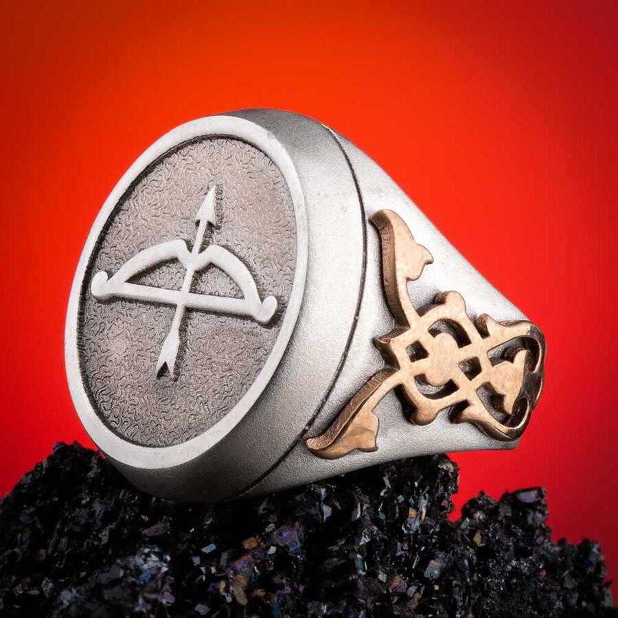 Great Seljuk Arrow Bow Motif Silver Men's Ring