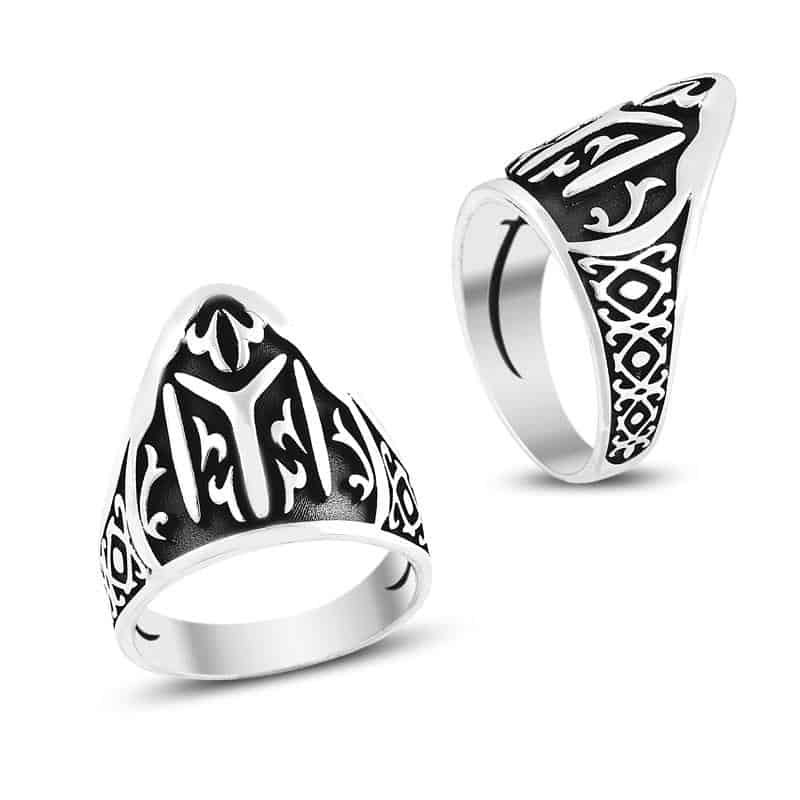 Patterned Kayı Tribe Men's Silver Ring