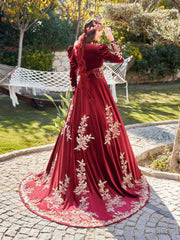 plus sizes red velvet chic sequin kaftan long sleeve formal evening dresses