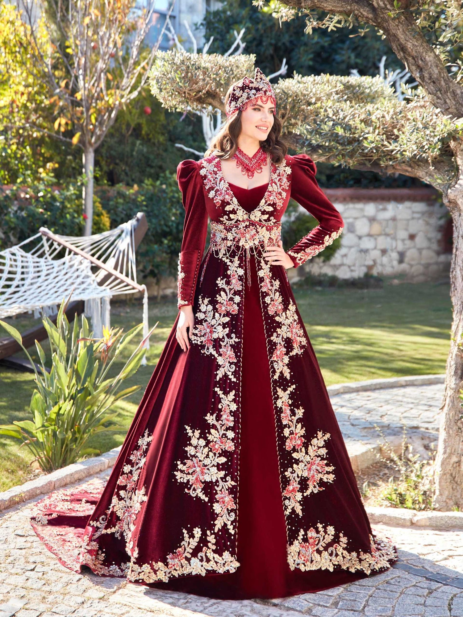 Chic Floral Sequin Maxi Maroon Turkish Kaftan Formal Dress 36 Chic Floral Sequin Maxi Maroon Turkish Kaftan Formal Dress 36
