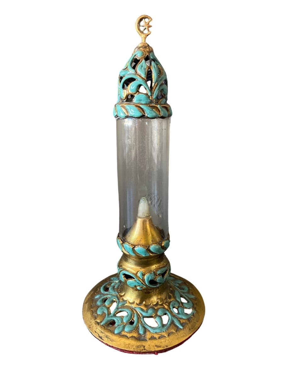 Copper Cylinder Glass Container Adorned With Enameling