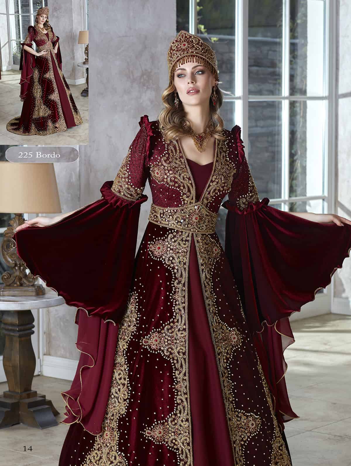 Dark Red Royal Unique Formal Evening Caftan Gowns Set With Sleeves 