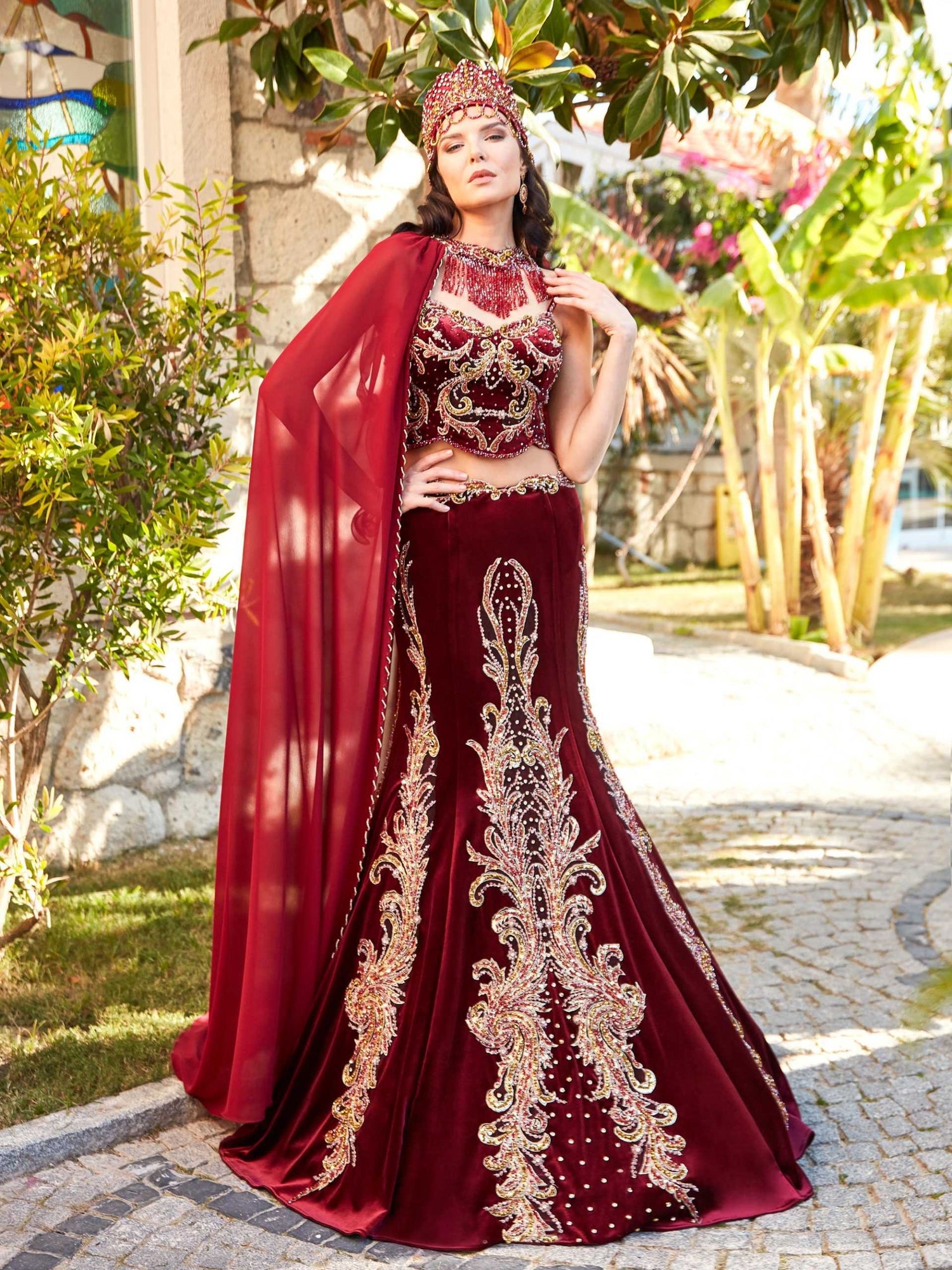 Buy Designer Red Mermaid Party Gown Kaftan Mehndi Dress For Sale