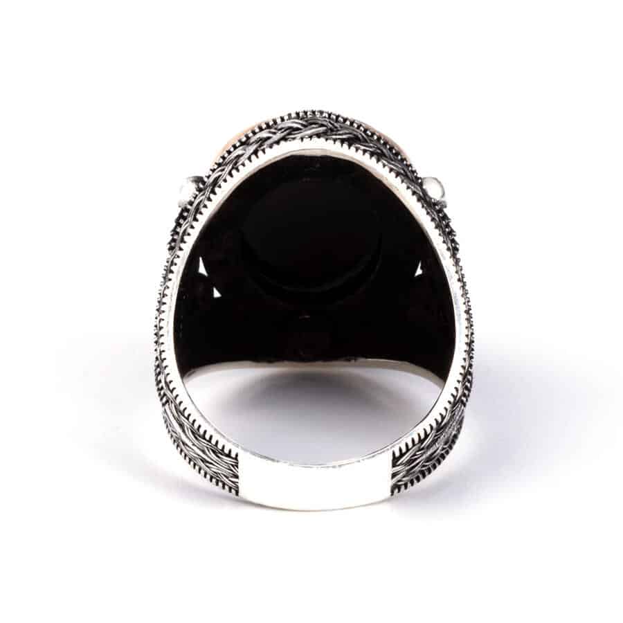 Double Headed Eagle Motif Black Zircon Stone Silver Ring