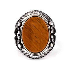 Double Headed Eagle Motif Tiger Eye Stone Silver Ring