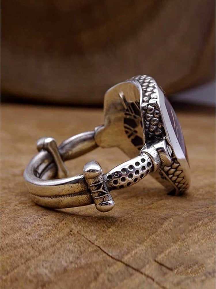 Double Headed Eagle Silver Mens Ring