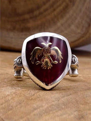 Double Headed Eagle Silver Mens Ring