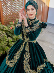 Designer Floor Length Velvet Muslim Party Gown Dresses With Sleeve