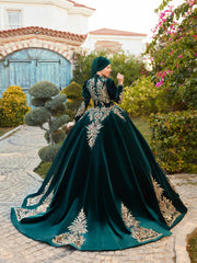 long sleeve emerald green muslimah clothing wedding party dresses