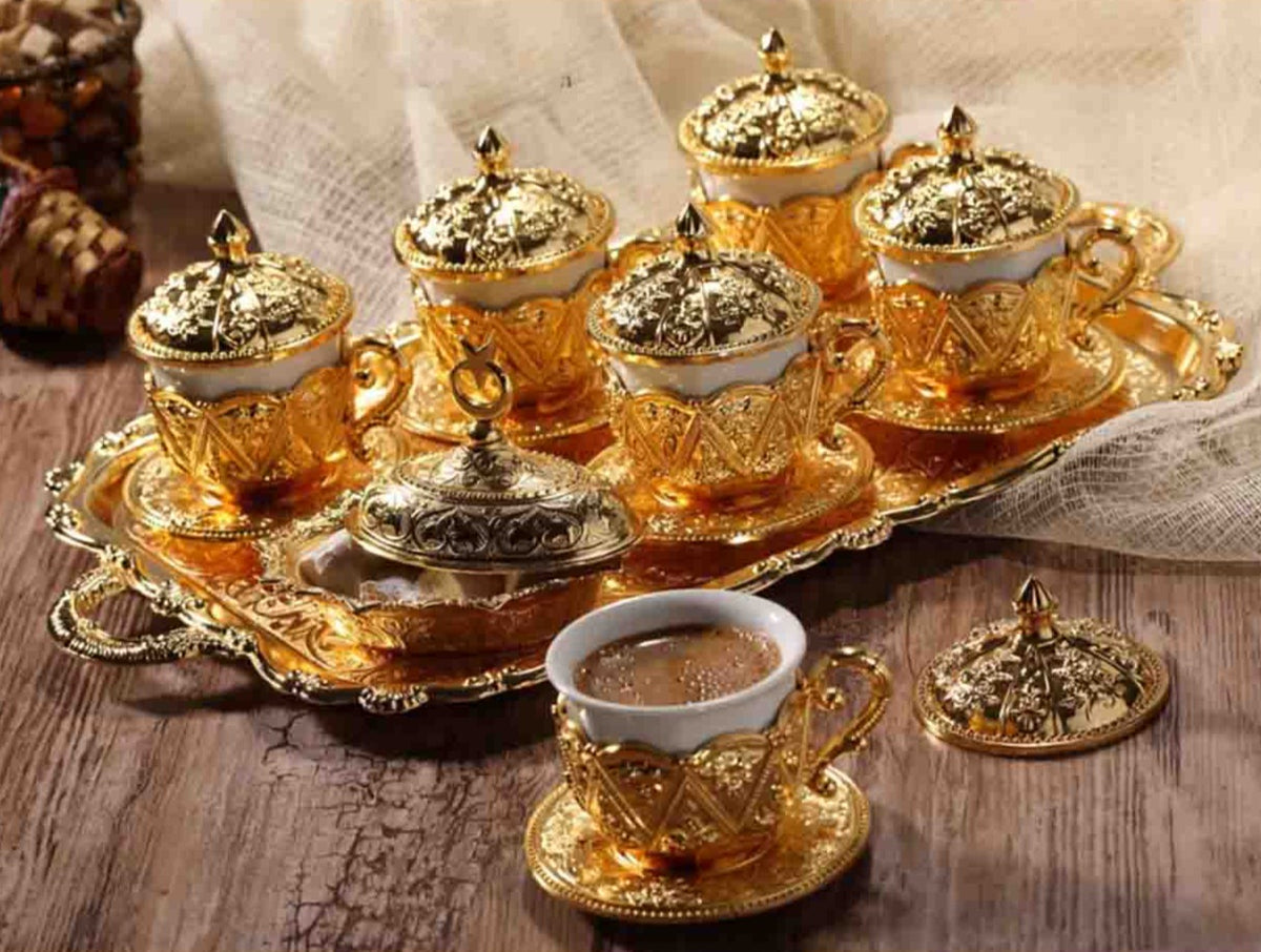 Golden Handmade Copper Turkish Coffee Set