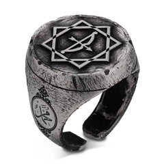 Great Seljuk Eight-pointed Star Arrow Bow Antique Silver Men's Ring