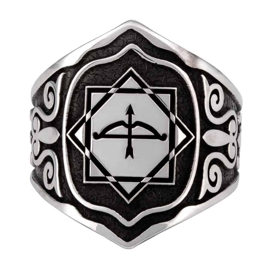 Great Seljuk Eight-pointed Star Arrow Bow Men's Silver Thumb Ring