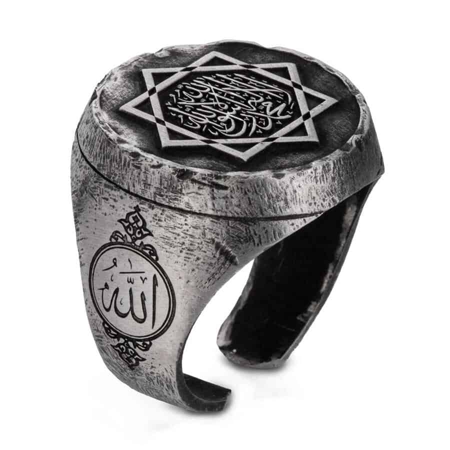 Great Seljuk Eight-pointed Star Shahada Antique Silver Thumb Ring