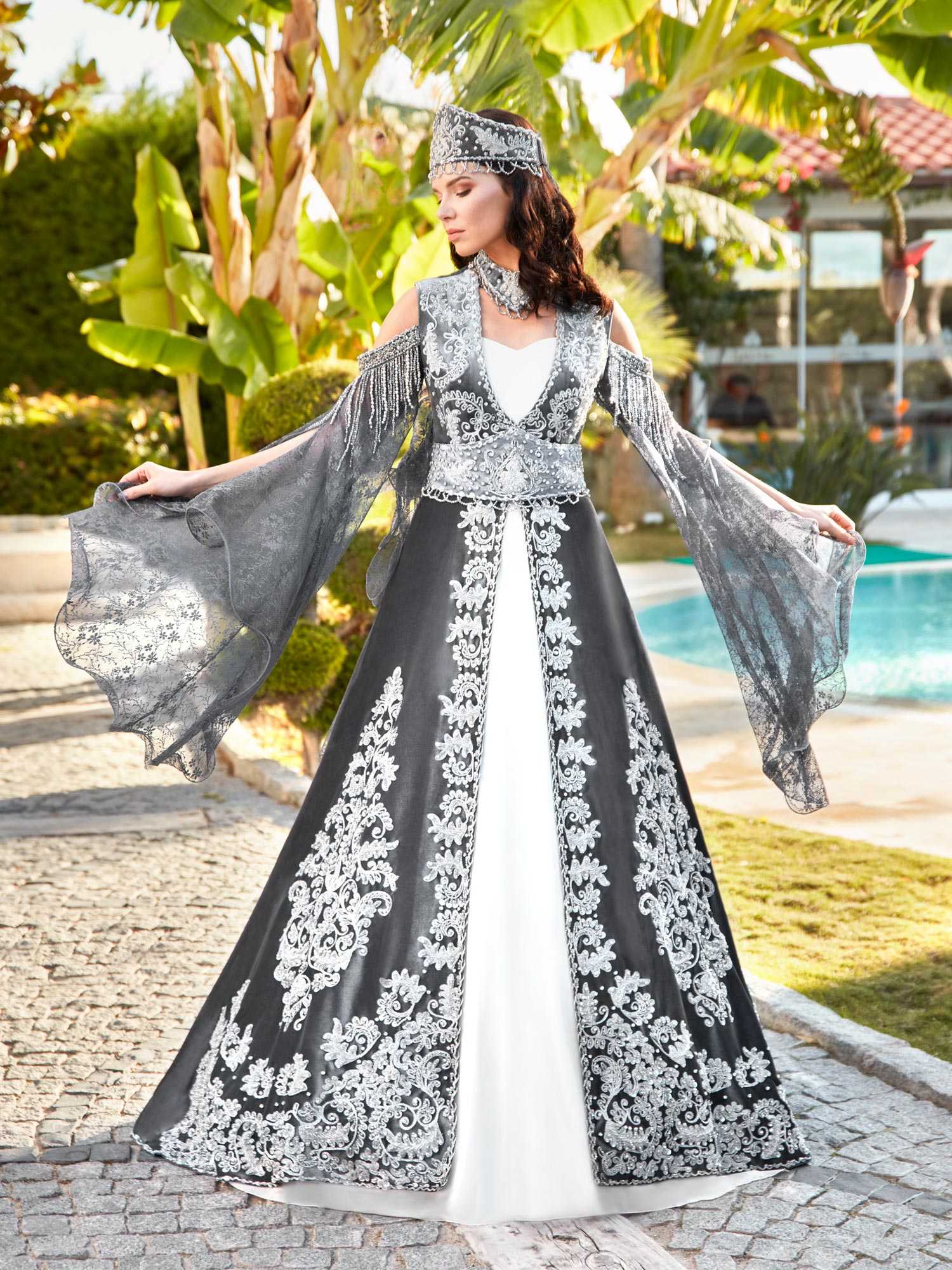 Grey Ethnic Turkish Bridal Long Tail Kaftan Gown Dress 36 Grey Ethnic Turkish Bridal Long Tail Kaftan Gown Dress 36