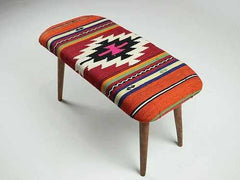 Home Decor Kilim Bench Bohemian Decor Wood Legs Eclectic Style Furnitures