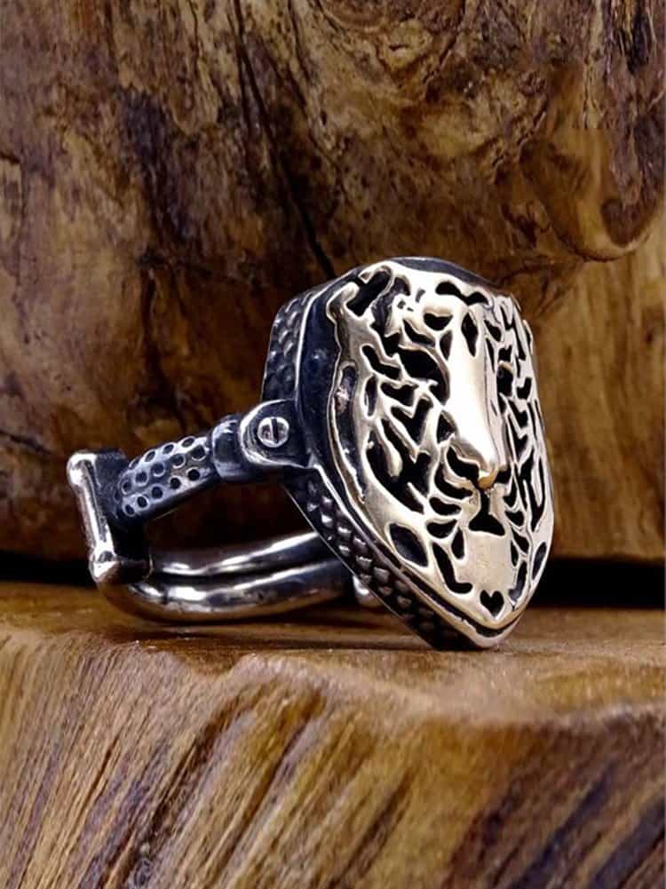 Lion Face Mens Silver Ring-dirilis-ring