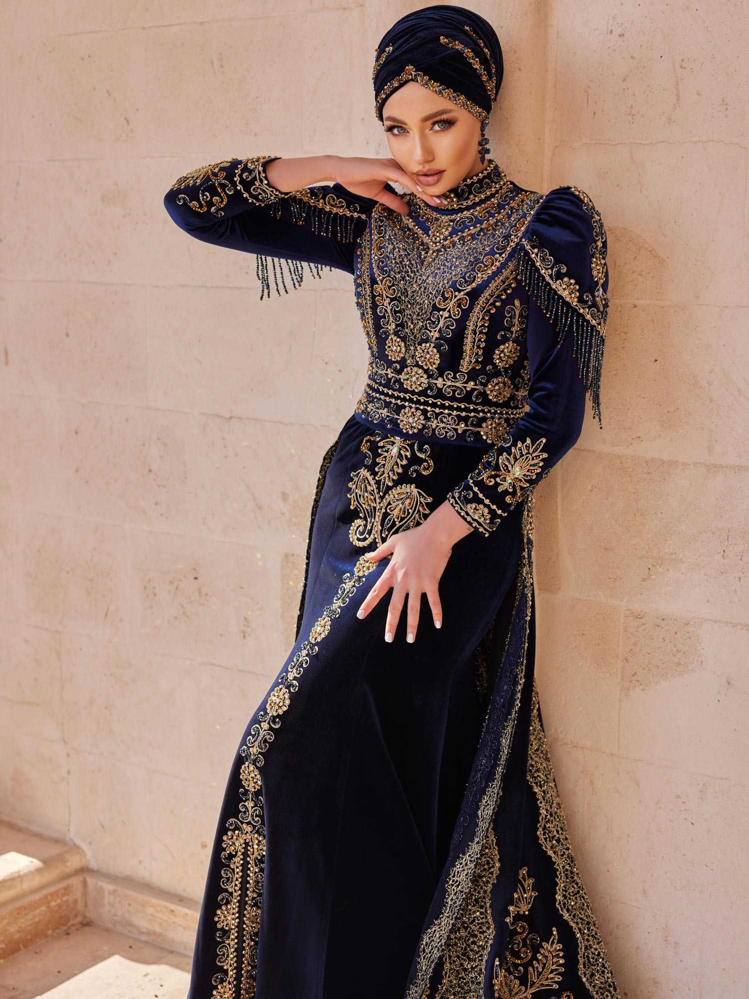 turkish muslim mermaid velvet kaftan wedding dresses