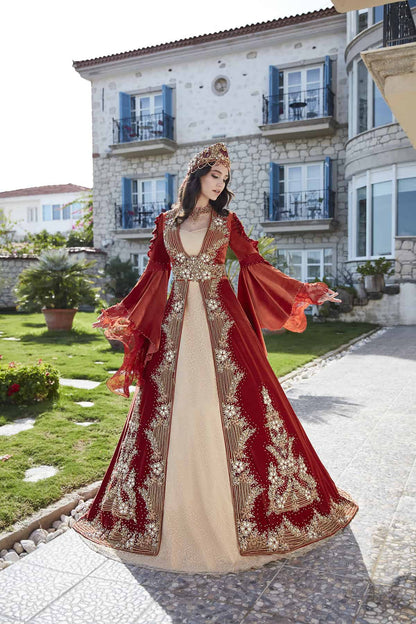 Buy Orange Ottoman Harem Bridal Long Henna Caftan Gown For Sale