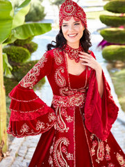 red fancy embroidered long kaftans gown online shopping