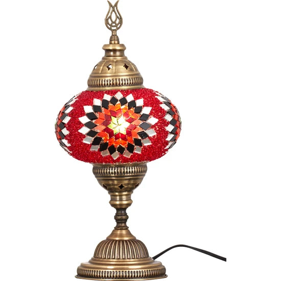 Red Decorative Turkish Mosaic Table Lamp