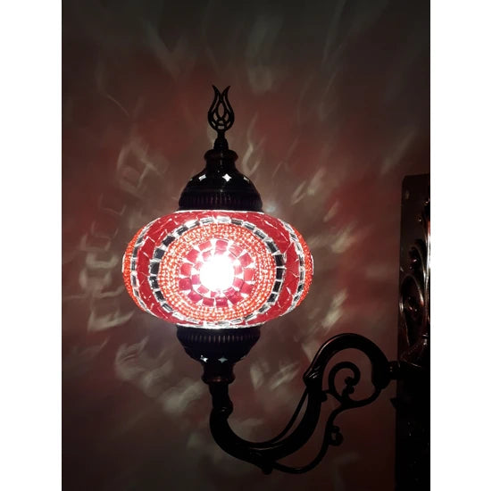 Red Turkish Traditional Mosaic Wall Lamp