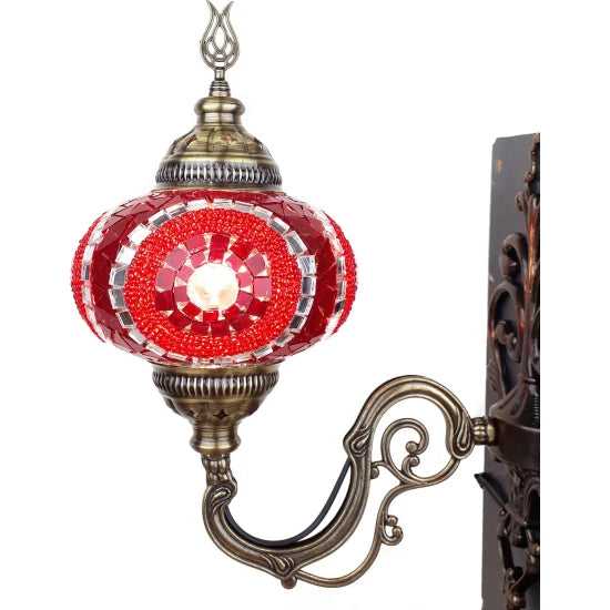 Red Turkish Traditional Mosaic Wall Lamp