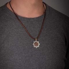 Shahada Antique Silver Men Necklace with Leather Cord