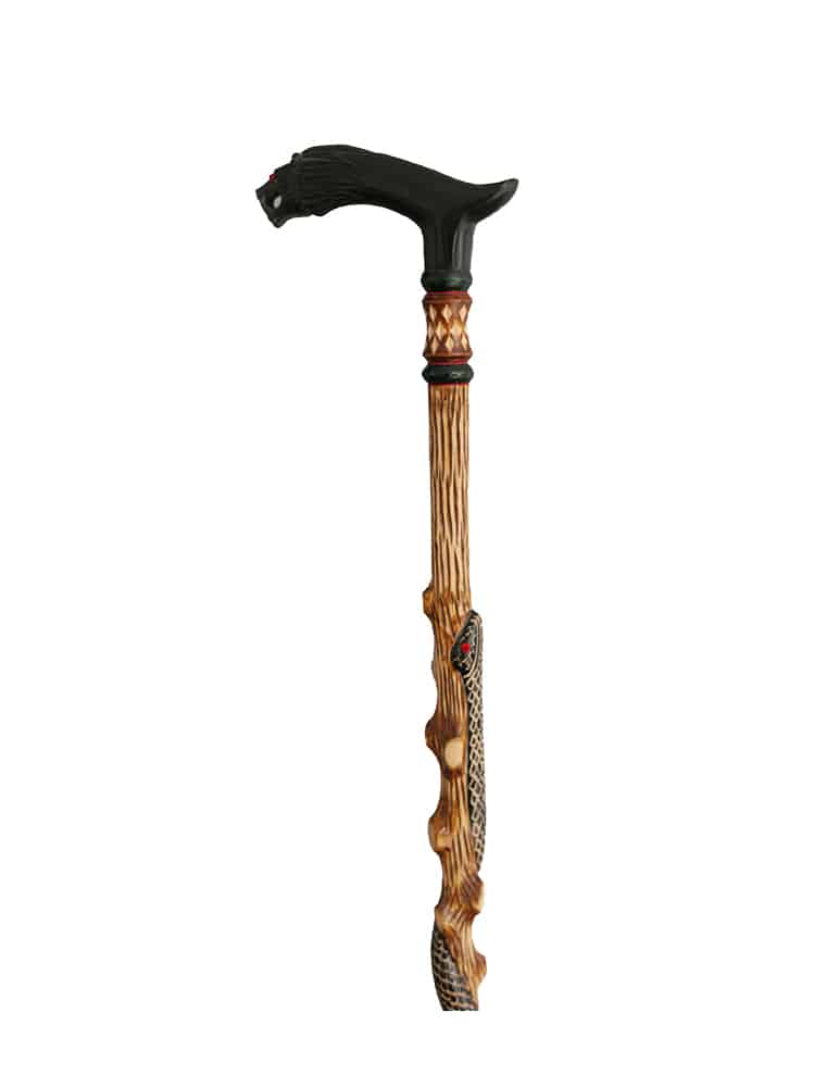 Wolf Head Wooden Walking Stick For Men