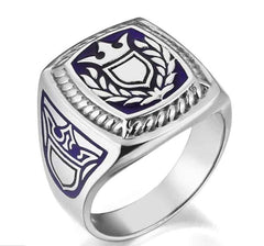 The Protector Mens Silver Mine Ring with Shield Symbol