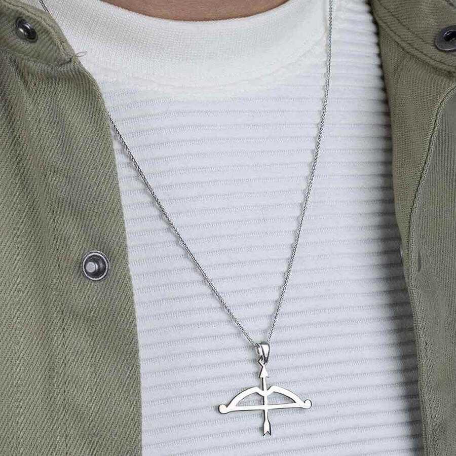 Tozkoparan Arrow Bow Horizontal Cut Arrow Silver Necklace