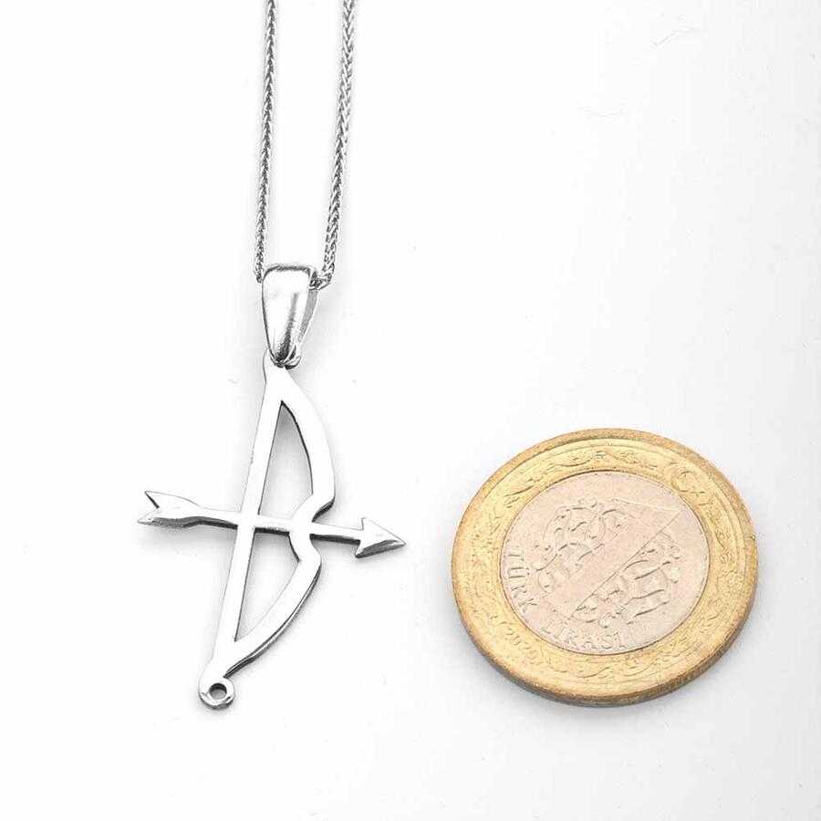 Tozkoparan Arrow Bow Vertical Cut Silver Necklace