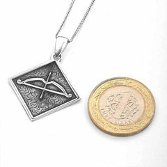 Tozkoparan Square Design Arrow Bow Silver Necklace