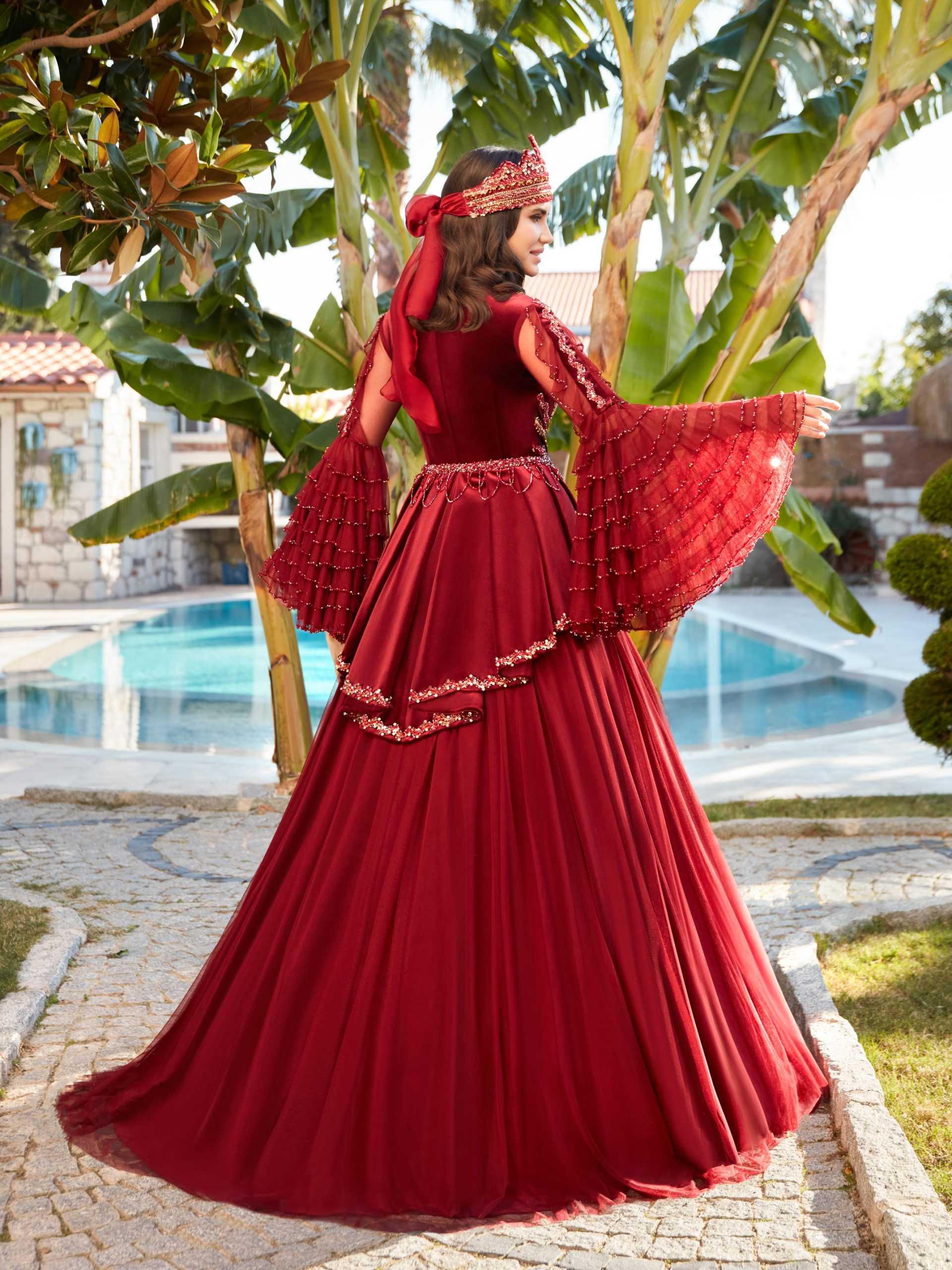Traditional Turkish Red Maxi Henna Party Gown 44 Traditional Turkish Red Maxi Henna Party Gown 44