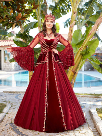 Traditional Turkish Red Maxi Henna Party Gown 44 Traditional Turkish Red Maxi Henna Party Gown 44