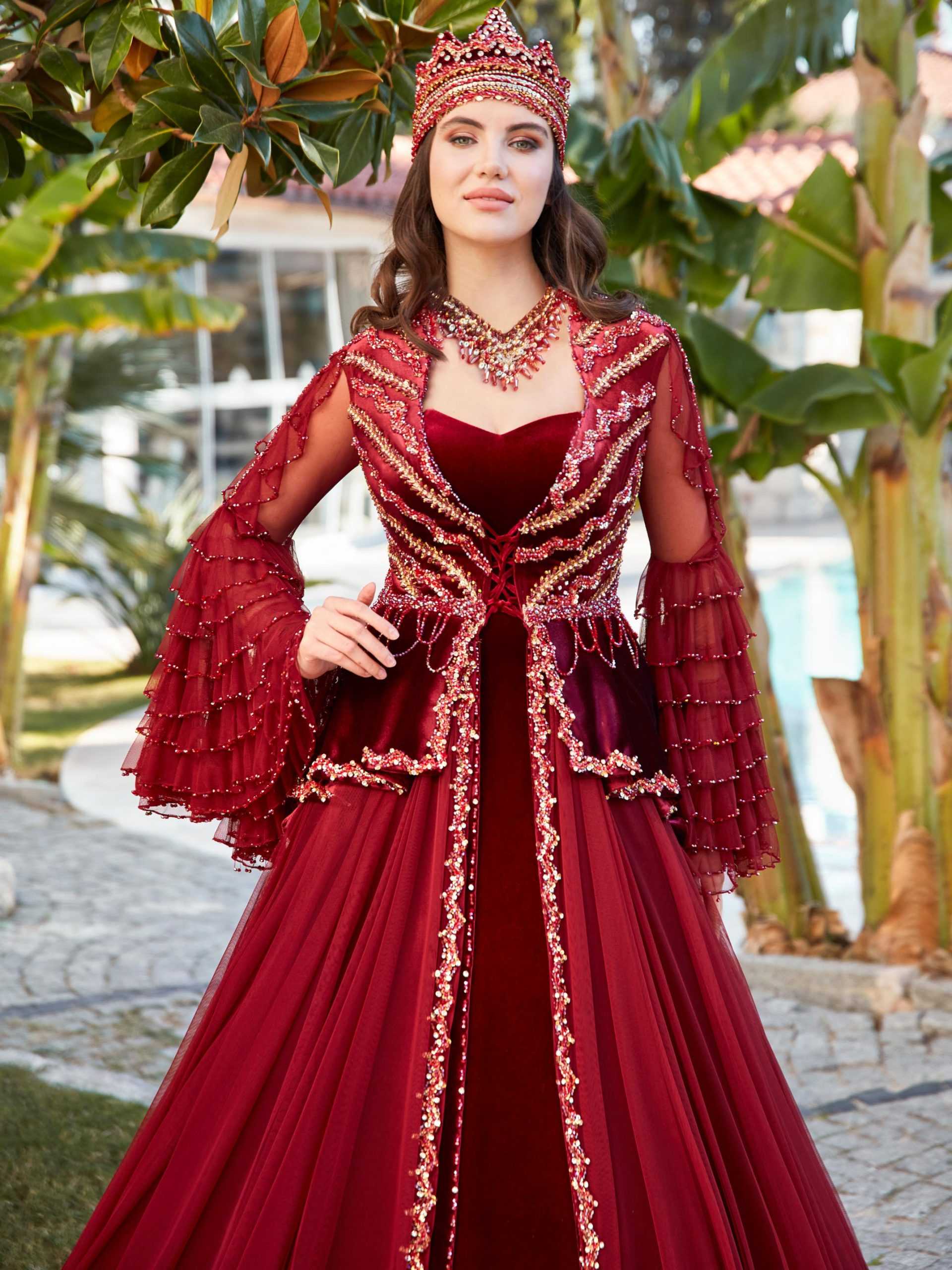 Traditional Turkish Red Maxi Henna Party Gown 44 Traditional Turkish Red Maxi Henna Party Gown 44
