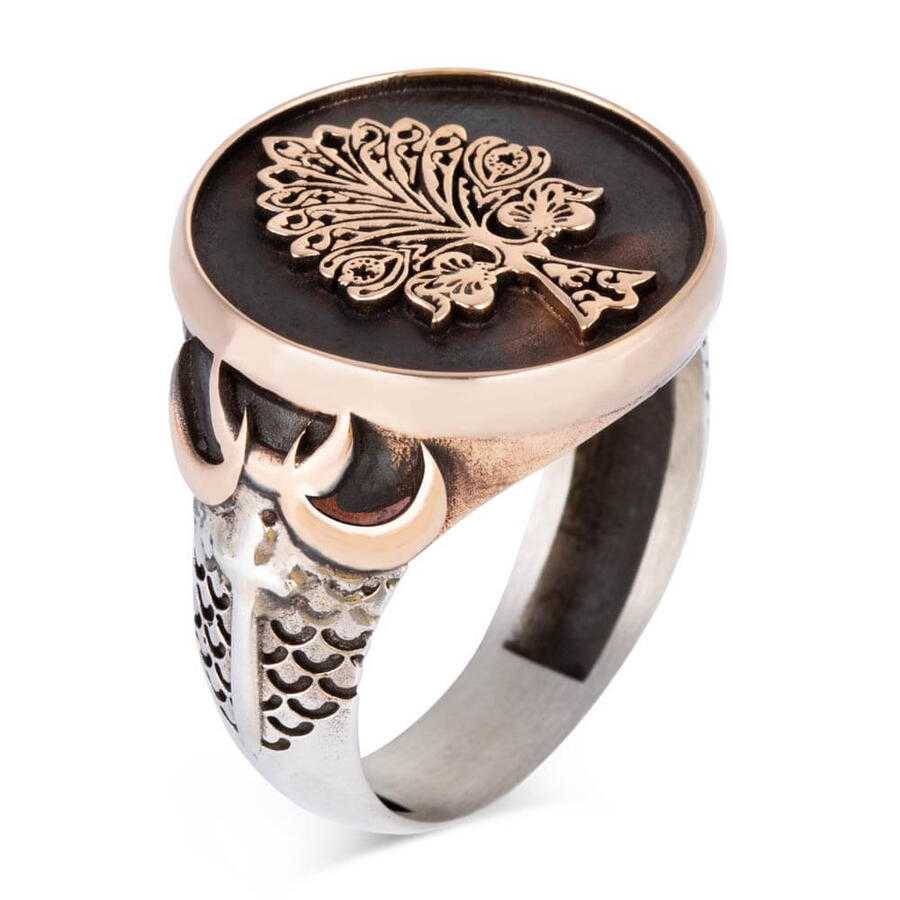 Tree of Life Silver Ring with Three Crescents