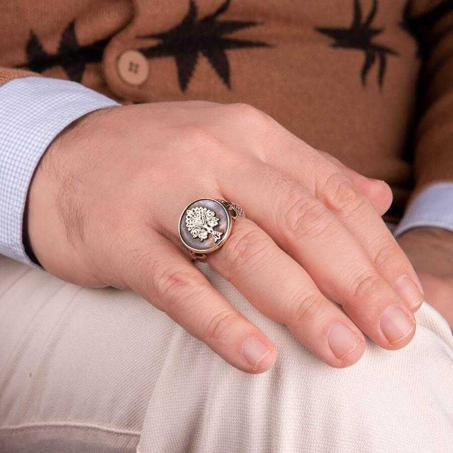 Tree of Life Silver Ring with Three Crescents