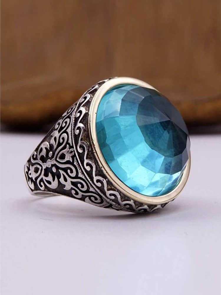 Turquoise Silver Mens Ring