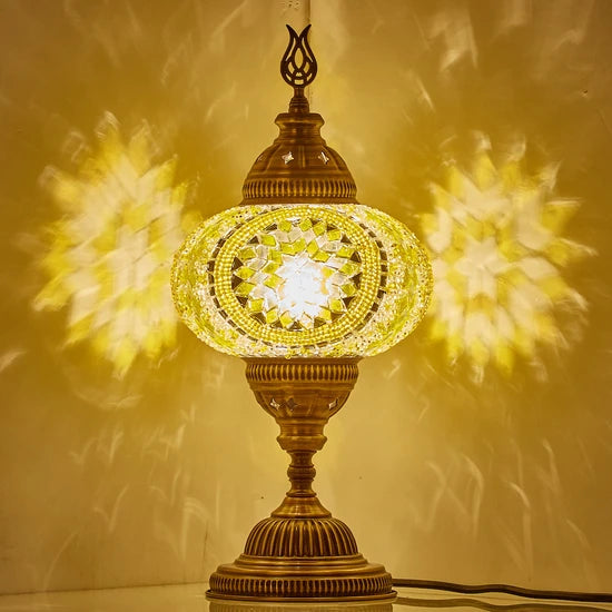 Yellow Turkish Stained Glass Mosaic Table Lamp