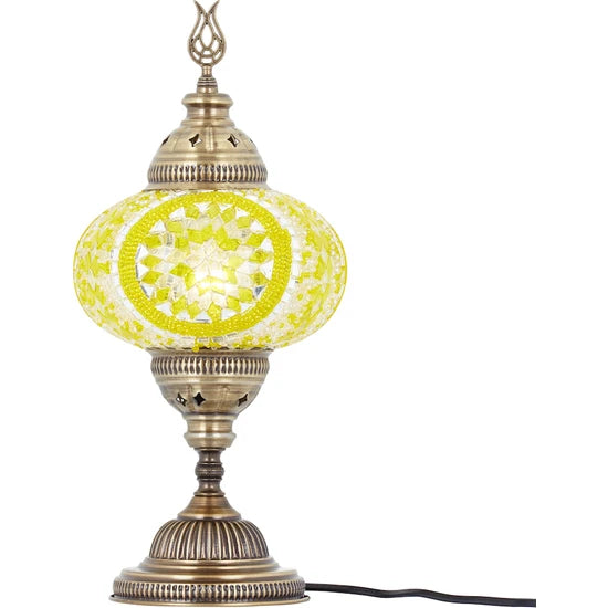 Yellow Turkish Stained Glass Mosaic Table Lamp