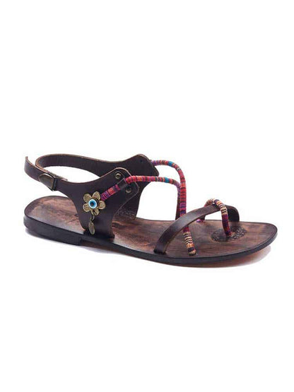 Leather Sandals With Beadings Toe Tong