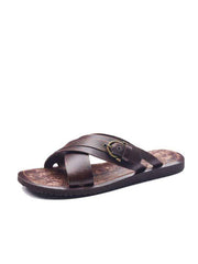 mens leather slides sandals